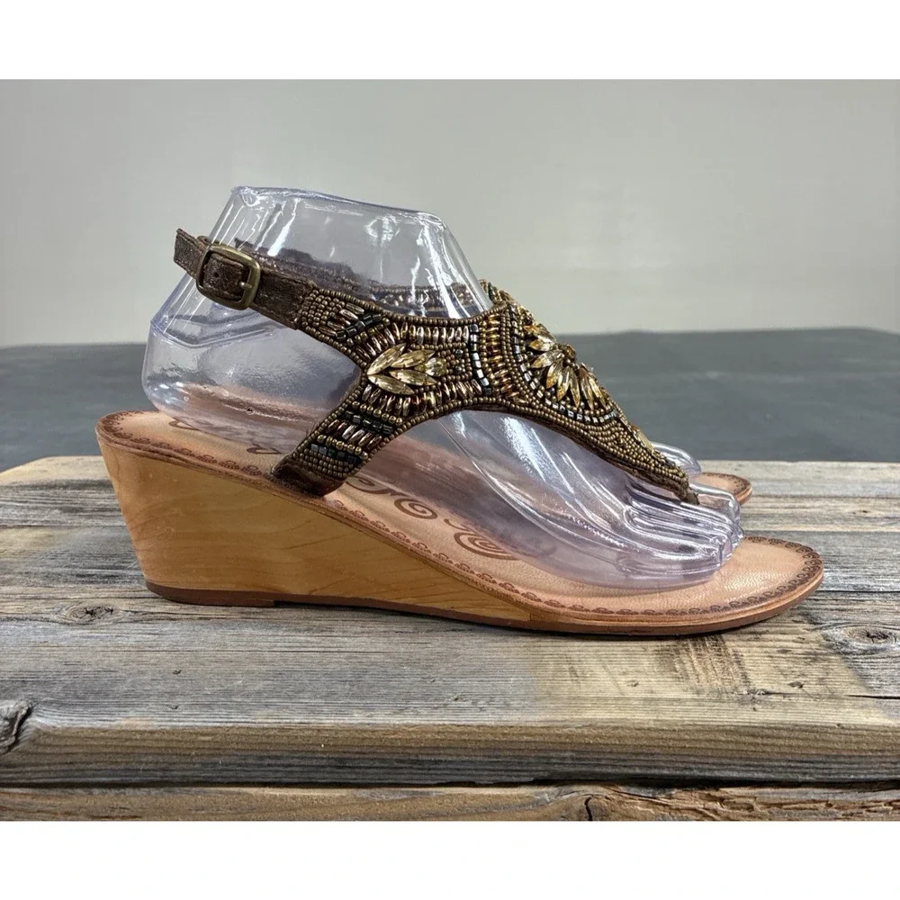 2pr. Naughty Monkey Beaded/Rhinestone Wedge Sandals Size 8.5 Bnfts Charity